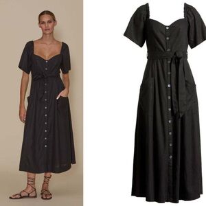 Linen Willow Midi-Dress Black - NO BELT